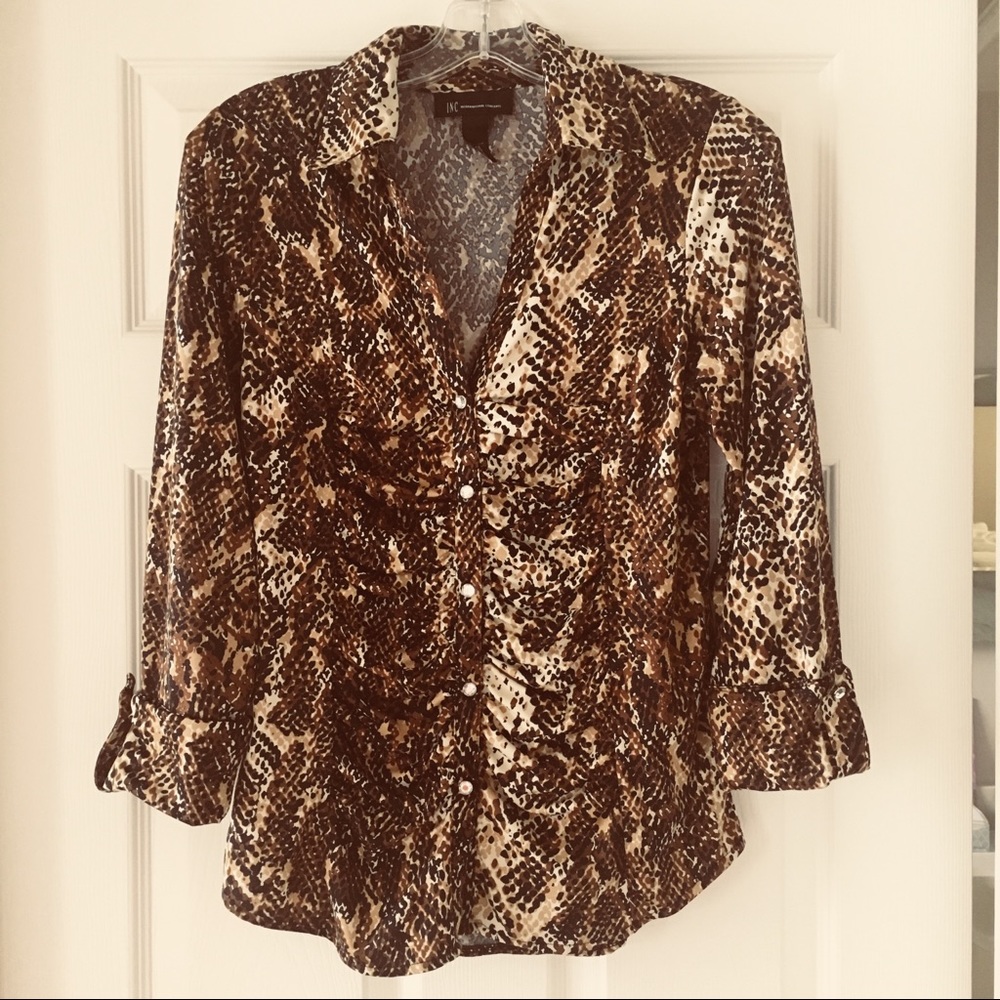 INC Stretchy Animal Print w/Crystal buttons EUC